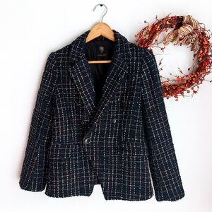 House of Harlow 1960 Women's Double Breasted Tweed Jacket Blazer MEDIUM in Black